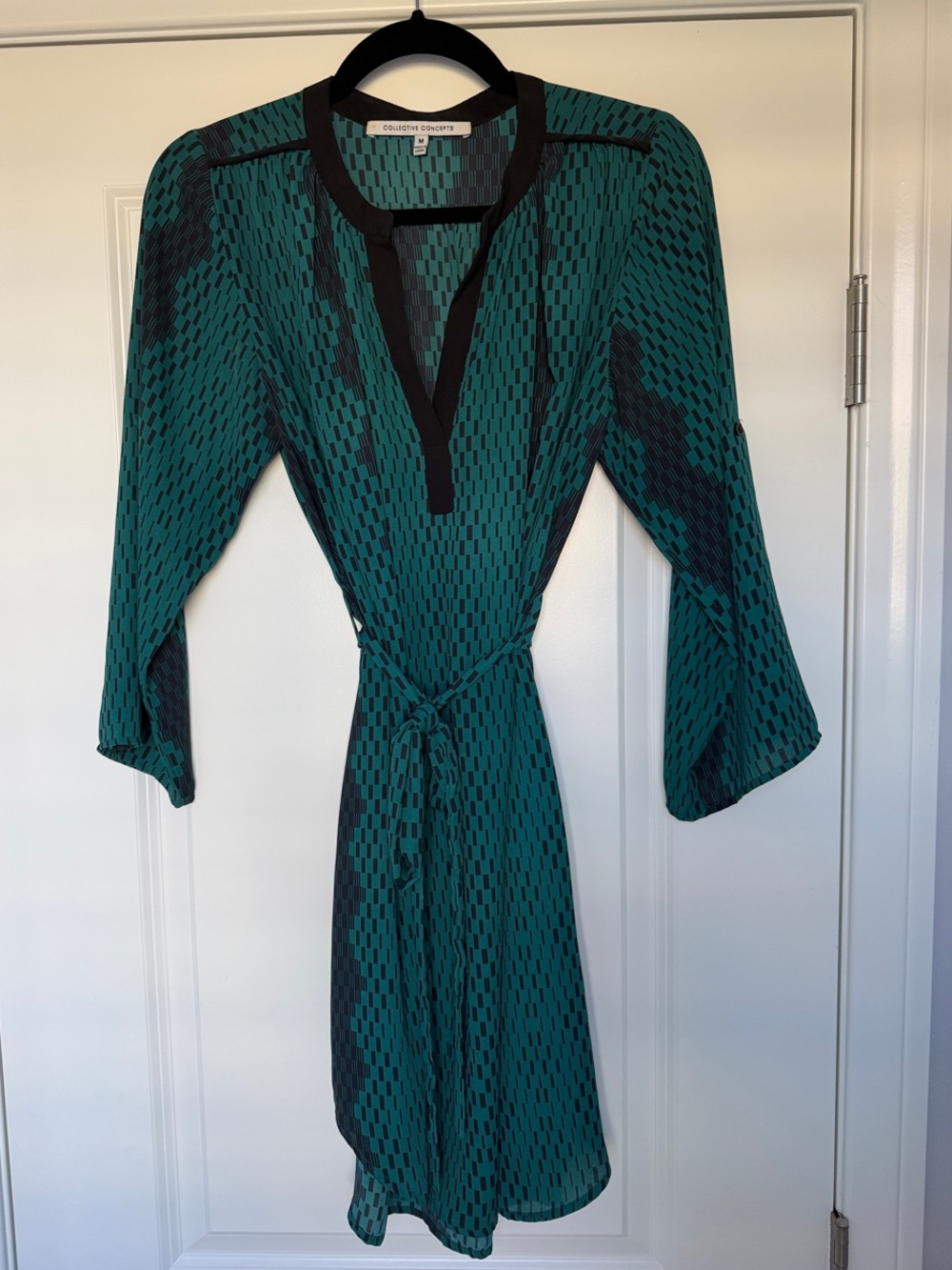 Women's Teal and Black Printed Dress